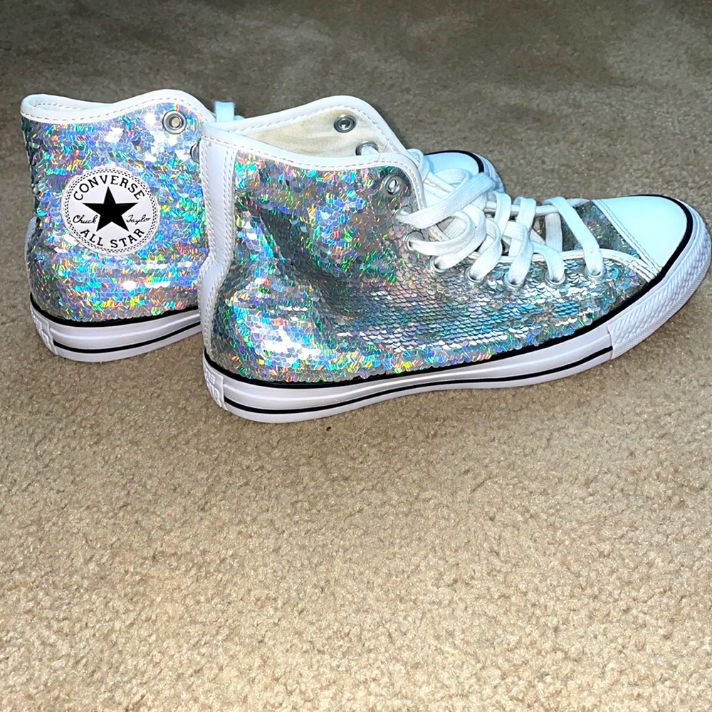 COPY - Super cute! Holographic sequin hi-top converses